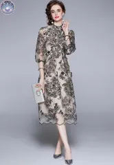 新品 未使用 パーティードレス シースルー レース 花柄 オケージョン パフスリーブ XL S M L