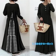 ワンピース レディース 長袖ワンピース チュニック マキシワンピース チェック柄 体型カバー 着痩せ ゆったり ひざ丈秋冬 きれいめ Aライン ant4y734498