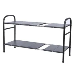 【新着商品】棚 洗面台下 シンク下伸縮棚 収納ラック 簡単組立 キッチン キッチンラック 2段 伸縮 高炭素鋼 シンク下収納 ラック 収納 ブラック シンク下 アイクラシ(Ikurashi) 幅49~88×奥行25×高さ42cm 限定】 【
