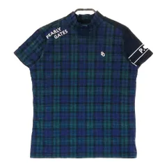 サイズ：1 PEARLY GATES パーリーゲイツ  ロゴプリント ハイネック 半袖Tシャツ チェック柄 グリーン系 [240101473202] ゴルフウェア レディース ストスト