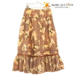 ■ ピンクハウス スカート ボトムス くま チェック 裾フリル ロング レディース ブラウン系