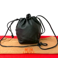 極 美品 LOEWE ロエベ ヴィンテージ アナグラム ロゴ ナッパレザー 本革 ミニ ショルダーバッグ ポシェット 巾着バッグ ブラック 黒 58509