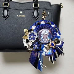 【オーダー】 痛ロゼット 黒 ×青 × 白 痛バ　薔薇　リボン　カラー変更無料