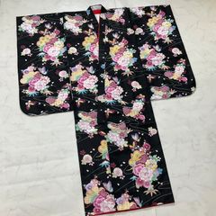 美品】7歳女の子 七五三 黒花柄 着物長襦袢セット 子ども着物 - メルカリ