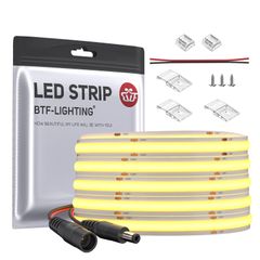 新品 BTF-LIGHTING FCOB COB LEDテープライト 高密度 フレキシブル LEDテープライト 5M 480LEDs/m 2400LEDs/5m 昼光色 6000K 幅8mm ストリップライト DC24V 9W/m 調光可能 変形可能 切断可能