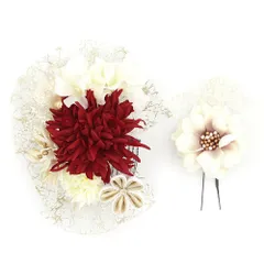 髪飾り 成人式 赤 ちりめん 水引 つまみ細工 ゴールド 振袖 前撮り 袴 花 白 レース カスミソウ ビーズ ラインストーン 大きい No.12-1137