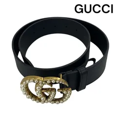 ●グッチ GUCCI GGバックル ベルト コスチュームパール ブラック レザー レディース 5D735