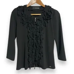 美品 FOXEY NEW YORK フォクシーニューヨーク ストレッチ 七分袖 ジップアップ テープフリンジ カーディガン ジャケット 40 ブラック レディース 古着 中古 USEDのサムネイル