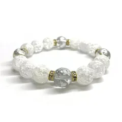 12mm 四神獣銀彫水晶×クラック水晶 パワーストーン ブレスレット天然石 運気上昇 開運 健康運 厄払い お守り 青龍 白虎 玄武 朱雀 （ゴールド）メンズ・レディース 男性・女性 数珠ブレス 開運  ■