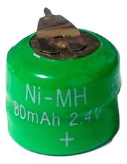 二次電池 2.4V 80mAh Ni-MH 円筒形 タブ付 (BIOS CMOS バックアップ用)