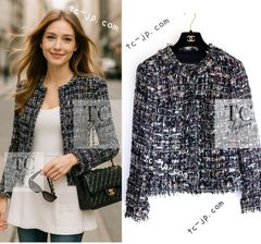 シャネル ジャケット CHANEL 140万 ネイビー マルチカラー クリスタル グリポア宝石ボタン ルサージュ ツイード ランウェイ 超美品 38 40