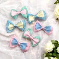 リボン サテン ダブル パーツ パステル 同色2個 ヘアアクセサリー 服飾 貼り付け ハンドメイド 手芸 pt-2785