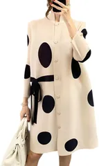 [ニーマンバイ] ドット柄 ワンピース レディース エレガント 水玉 プリーツワンピ 羽織り パーティー ロング カーディガン ロングワンピース 20代 30代 40代 50代 大きいサイズ 着痩せ おしゃれ 可愛い かわいい きれいめ ロング丈 チュニック 