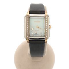 稼働 DAMIANI 腕時計 クォーツ ブルー文字盤 レザーベルト レディース 