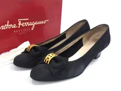 Salvatore Ferragamo フェラガモ ダブルガンチーニ スエード ヒール パンプス 表記サイズ 6 1/2 (約23.5cm) 靴 ブラック系 DH8090