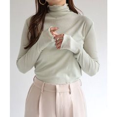 【新品】ハイネックシアートップス フライス シームレス インナーシャツ　透け感　春　薄手　メロウ