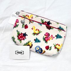 未使用★FEILER フェイラー ハイジフレンズフォレスト ポーチ アイボリー チェック 赤 レッド HFO-201101