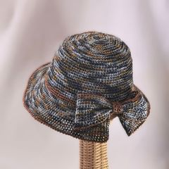 サマーハット：春夏用・バックリボン《ネイビー系ミックス・メタリック》ハンドメイド