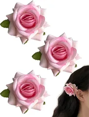 Copeflap 薔薇 ヘアピン バラ ヘアクリップ ローズ ヘアアクセサリー 髪留め 3個セット(ピンク)