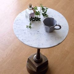 ラウンドテーブル サイドテーブル おしゃれ 小さめ ソファーサイドテーブル カフェテーブル 大理石とアイアンのテーブル