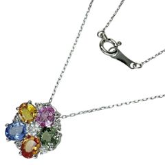 マルチカラーサファイア 1.86ct ダイヤモンド 0.25ct ネックレス Pt900プラチナ/Pt850プラチナ 3.0g 40cm レディース 【中古】【真子質店】【NN】