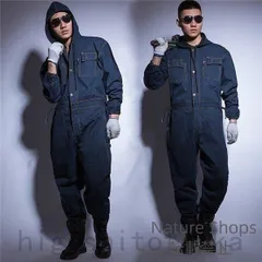 【新品未使用】作業着 作業服 春夏用 デニム メンズ レディース 長袖 つなぎ 繋ぎ ウエストゴム ツナギ かっこいい 機能性 大きいサイズ おしゃれ 帽子付き ckcp77