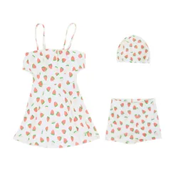 ☆ ホワイト ☆ 132cm-142cm(12T) ☆ 水着ガールズ lyswim5 水着 女の子 セパレート キッズ 3点セット キャミソール 約 80 90 100 110 約 120 130 140 ベビー 上下セット スイムキャップ セットアップ