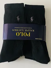 POLOメンズソックス6足セット ブラック　クルー丈 フリーサイズ 通気性抜群 シンプルデザイン 快適な履き心地 日常使いに最適！
