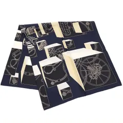HERMES エルメス 22AW Springs Springs scarf 90 カレ90 大判シルクスカーフ 003932S ネイビー系 90