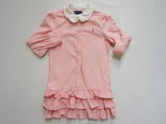 ラルフローレン lalph lauren アウトレット 子供服 女の子 5歳 約 110cm 長袖 ワンピース ピンク 水色 シャツ地 スモールポニー 春 秋 ★3 ガールズ キッズ 【中古】 ユーズド リサイクル 古着 子ども服 こども
