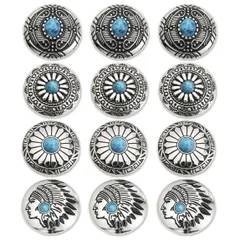 【人気商品】バッグ 財布 クラフト レザー シルバー 付き ネジ 30mm 12個セット ターコイズ ボタン コンチョ