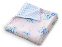 掛け布団カバー 綿100% ダブルガーゼ リバーシブル シングル 幅150x210cm 花柄 チェック柄 ピンク系