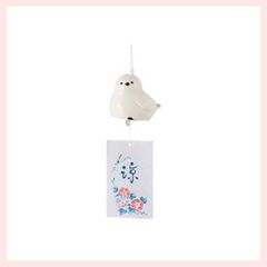 陶器製のシマエナガ風鈴（横向き）　◎2個目～大幅値引き対象商品　※ウインド,ウィンドチャイム,サマー,納涼,飾り,民芸品,工芸品,おみやげ,インテリア,定番,ギフト,プレゼント,可愛い,かわいい,日本,伝統,和室,風情,レトロモダン,まとめ買い,小鳥,バード