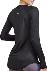 レタヤ ヨガウェア トップス 長袖 ロング お尻が隠れる 筋トレ すぐ乾く 体型カバー スポーツチュニック トレーニングウェア ランニング(ブラック,  M)