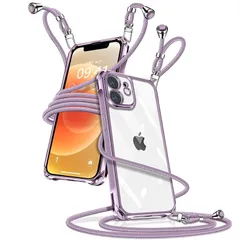 iPhone12 mini ケース クリア ショルダー iPhone12mini スマホケース アイフォン12mini カバー 肩掛け 斜めかけ 縄掛けケース 透明 薄型 軽量 TPU 携帯ケース 紐付き 斜めがけ 織りストラップ付き 長さ調整可能 取り外 1