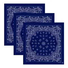 [Studio Plus] 大判 ペイズリー バンダナ 65×65cm 3枚セット 頭に巻ける 大きい 使いやすい 黒 白 ライトブルーネイビー 吸汗速乾 スカーフ 三角巾 メンズ レディース おしゃれ かわいい スポーツ 汗止め スカーフ ⑩ [ネイビー]