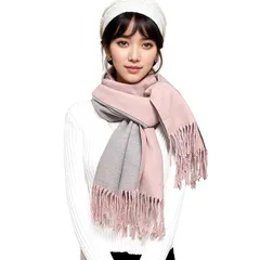 [Hopsooken] マフラー レディース 人気 カシミヤタッチ ストール 大判 マフラー ファッション 冬 厚手 両面 使える 無地 学生 誕生日プレゼント フリンジ生地 襟巻き 秋冬定番 クリスマスプレゼント (ピンクグレー)