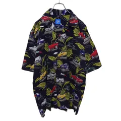 【GM】 レトロ リーフ 車 オープンカラー 総柄アロハシャツ S-1618