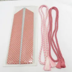 重ね襟 重ね衿 伊達衿 水玉 ドット リバーシブル 帯締め 丸組 ピンク 3点セット 和装小物 着物用 カジュアル まとめ売り