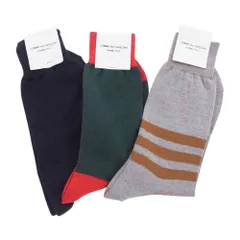 COMME des GARCONS HOMME PLUS コムデギャルソンオムプリュス ボーダー カラーブロック 切替 ロゴ ソックス 靴下 3足組 セット ブラック系 グリーン系 ブラウン系【中古】のサムネイル