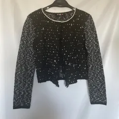 PAULE KA リブ編みカーディガン・ノースリーブブラック×ベージュM/S