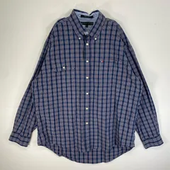 古着 トミーヒルフィガー TOMMY HILFIGER 長袖シャツ チェック ロゴ　刺繍 ボタンダウン XL  ネイビー系 マルチカラー メンズ