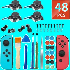 Joycon修理キット 4個入、親指キャップ14個付き- 右／左、3Dセンサーアナログジョイスティック コントロール 1修理セット【日本語取扱説明書付】-ジョイコン in Lite/有機elモデル用48 Switch/Switch 修理、OLCLSS ジョイコ