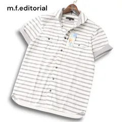 【新品 未使用】 m.f.editorial タカキュー 春夏 吸汗速乾★ 半袖 ボーダー ワーク シャツ Sz.M メンズ 白 × グレーのサムネイル