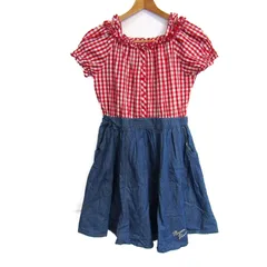 メゾピアノ ワンピース トップス 半袖 ギンガムチェック柄 キッズ 女の子用 L(160)サイズ 赤×白×青 Mezzo Piano 【中古】
