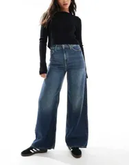 【送料無料】 リー レディース デニムパンツ ボトムス Lee Stella wide leg high waist jeans in dark blue Shared Interest