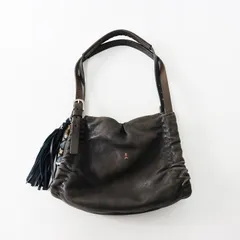 定価11.3万 エンリーベグリン HENRY BEGUELIN オミノ刺繍 レザートートバッグ/ダークグレー タッセル ハンドバッグ【2400014137798】のサムネイル