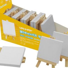 AUREUO 芸術絵創作 現代油絵 美術装飾 ミニ 張りキャンバス セット イーゼル付き 7.5㎝×7.5㎝ 12枚 中目 100％コットン 水彩絵・アクリル絵・油絵に適用 1