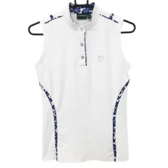 【超美品】シェルボ ノースリーブハイネックシャツ 白×ネイビー ネック裏花柄 レディース USA-XS 4 ゴルフウェア CHERVOのサムネイル
