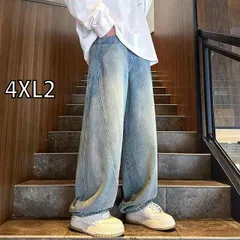 [4XL2]メンズ  服  シンプル ファッション オシャレ 大人 かっこいい 大きいサイズ ストリート 紳士服 ライト ブルー ジーンズ 秋ウォッシュ ワイド レッグ パンツ ストレート アメリカン 